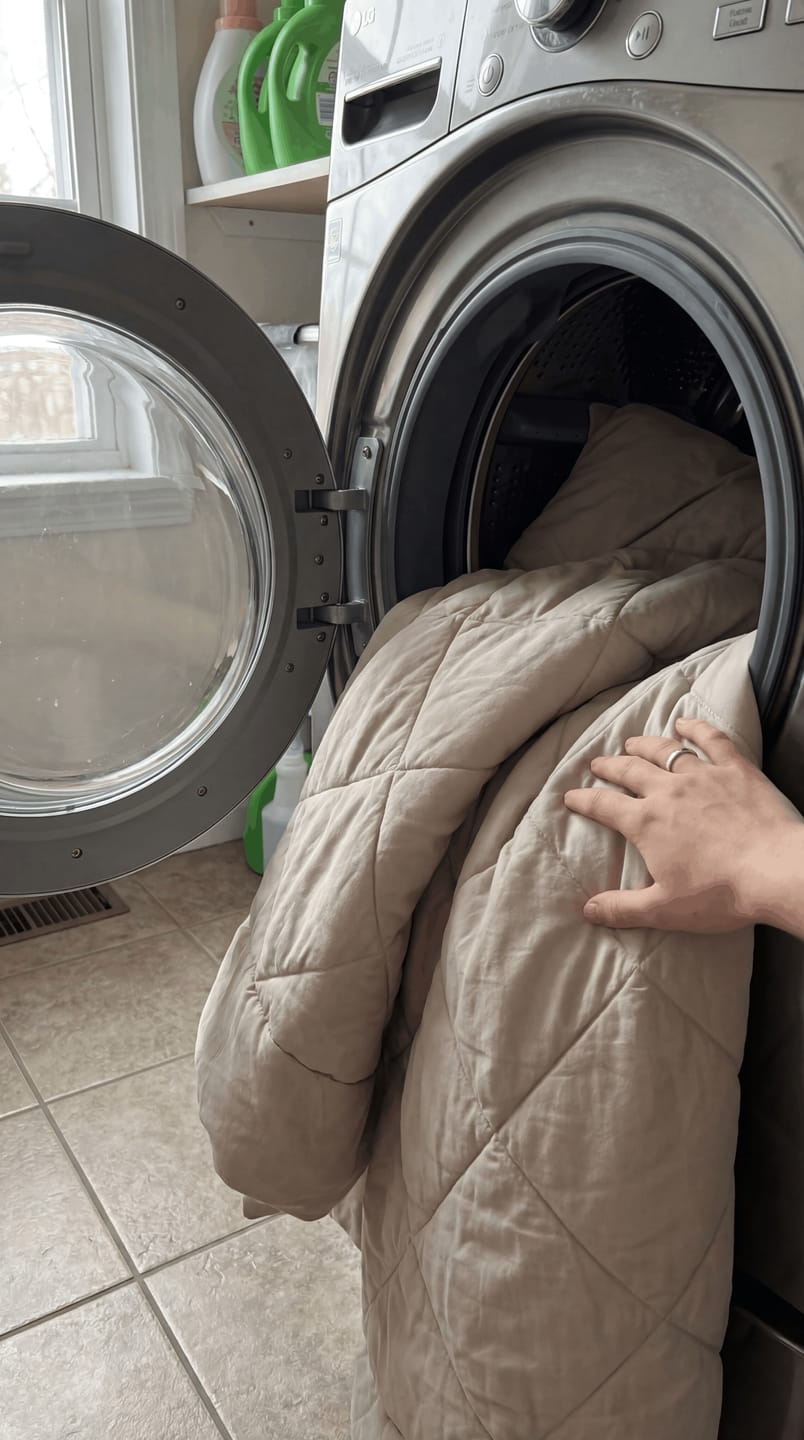 The 2-in-1 Comforter going into a front-loading washer