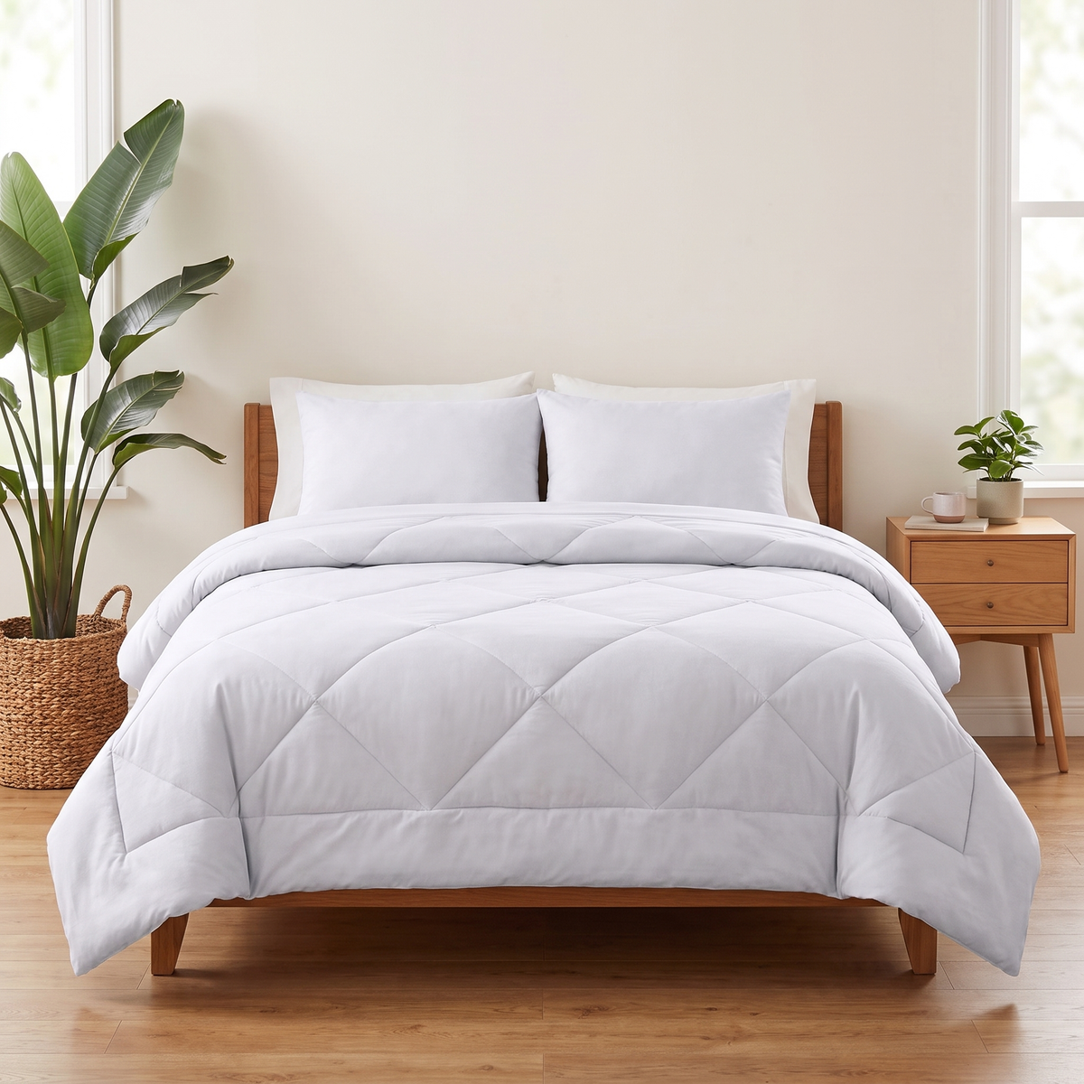 A made bed with the 2-in-1 Comforter in Snow White